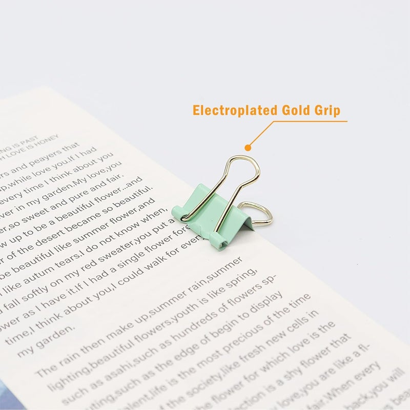YCVIORING Light Green Binder Clips, Mini Paper Clip, Small Paper Clamps 15mm (5/8 inch), 100 Pack Micro Size Office Clips for Home School and Business (Light Green) - Image 2